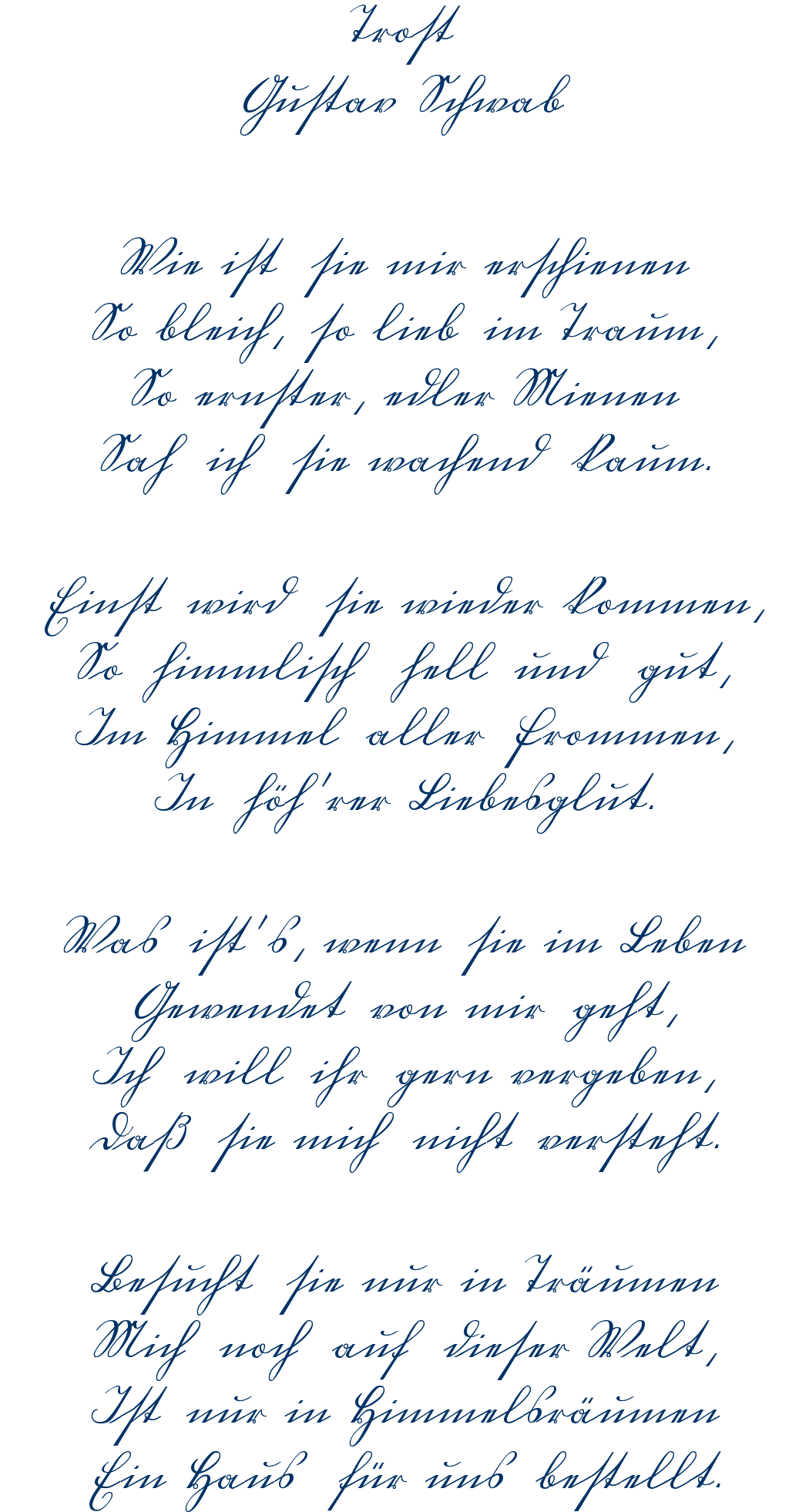 Deutsche Kurrentschrift Gedichte Gustav Schwab Trost